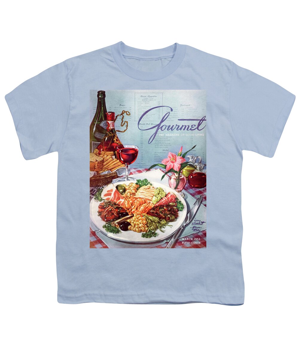 Food Youth T-Shirt featuring the photograph Gourmet Cover Illustration Of A Plate Of Antipasto by Henry Stahlhut