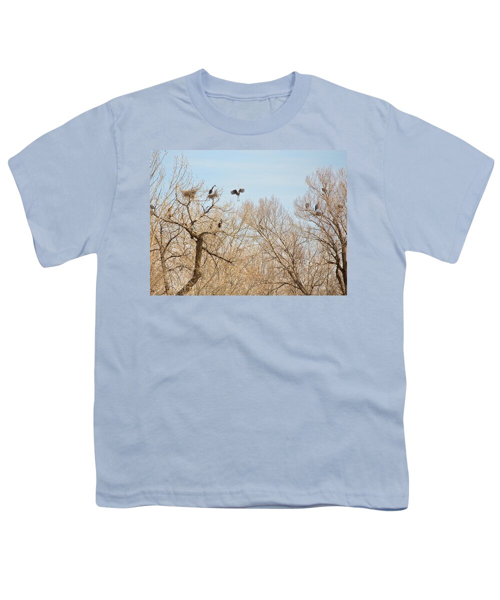 Great Blue Heron Youth T-Shirt featuring the photograph Great Blue Heron Nest Building 1 by James BO Insogna