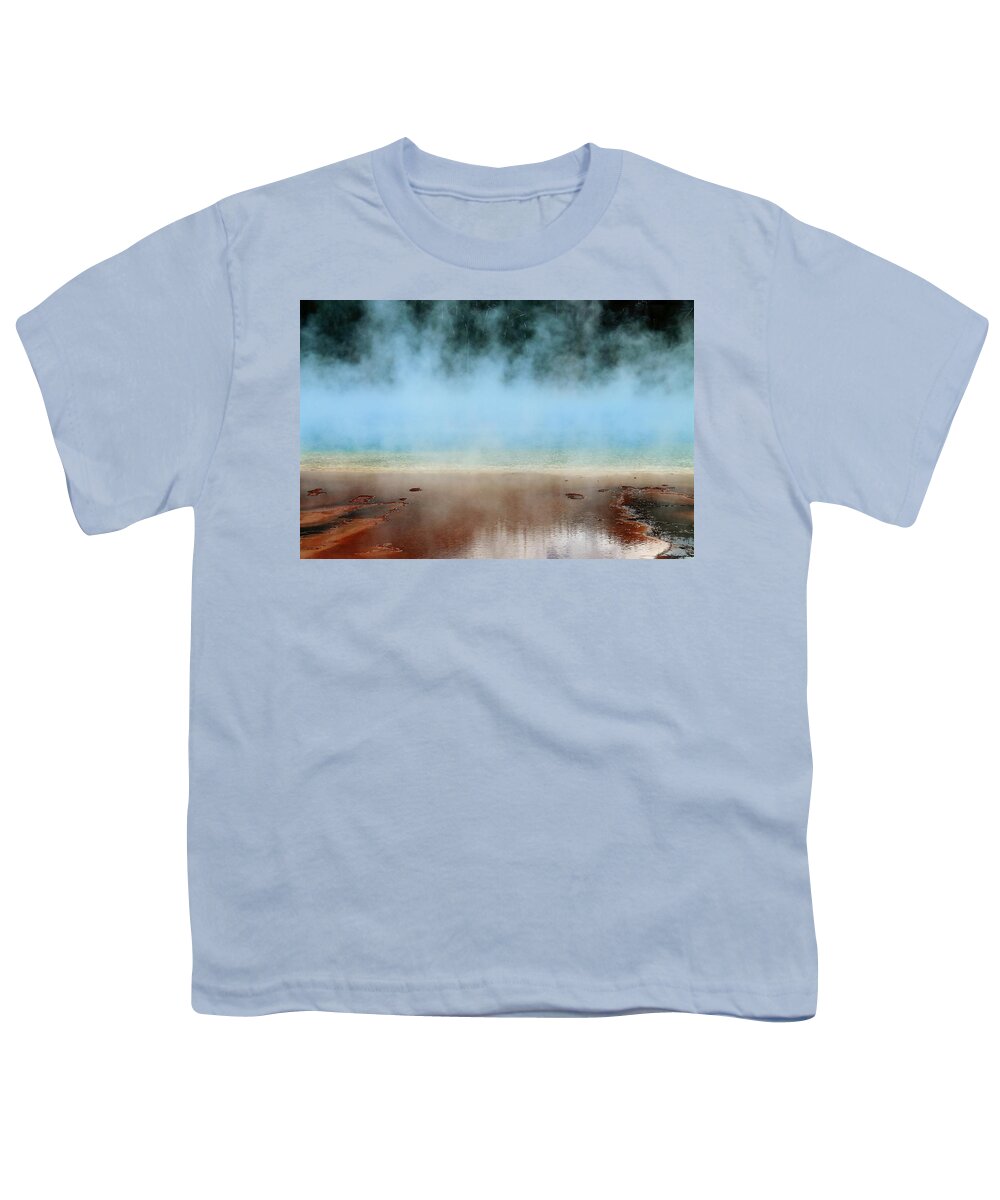 Yellowstone National Park Youth T-Shirt featuring the photograph Ice Blue and Steamy by Catie Canetti