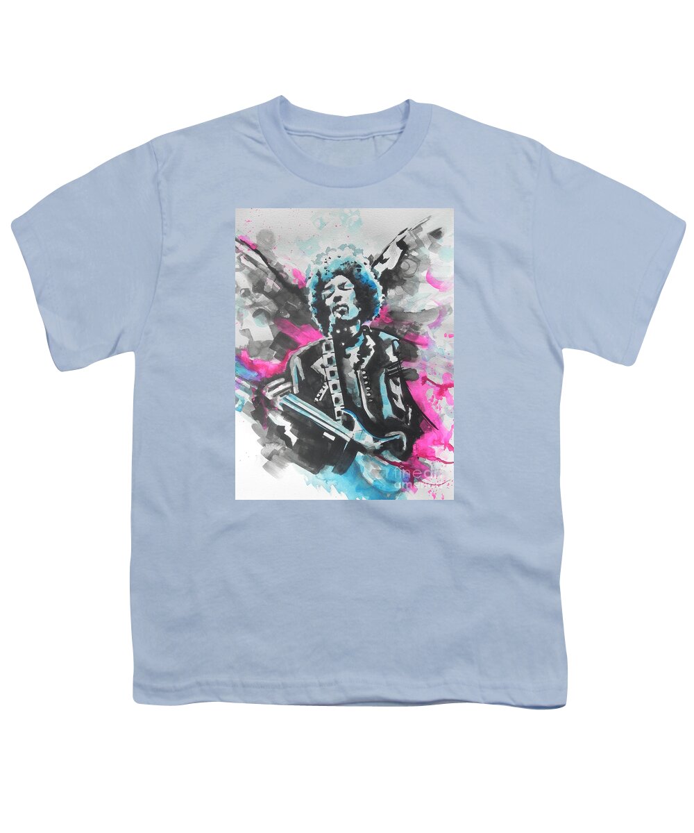 Watercolor Painting Youth T-Shirt featuring the painting Jimi Hendrix 01 by Chrisann Ellis
