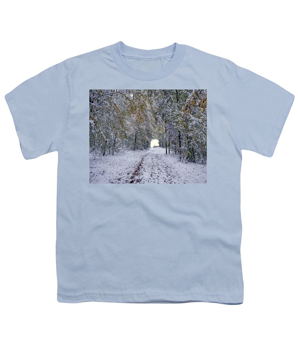 Lanscape - The First Snow Youth T-Shirt featuring the photograph Let it snow by Felicia Tica