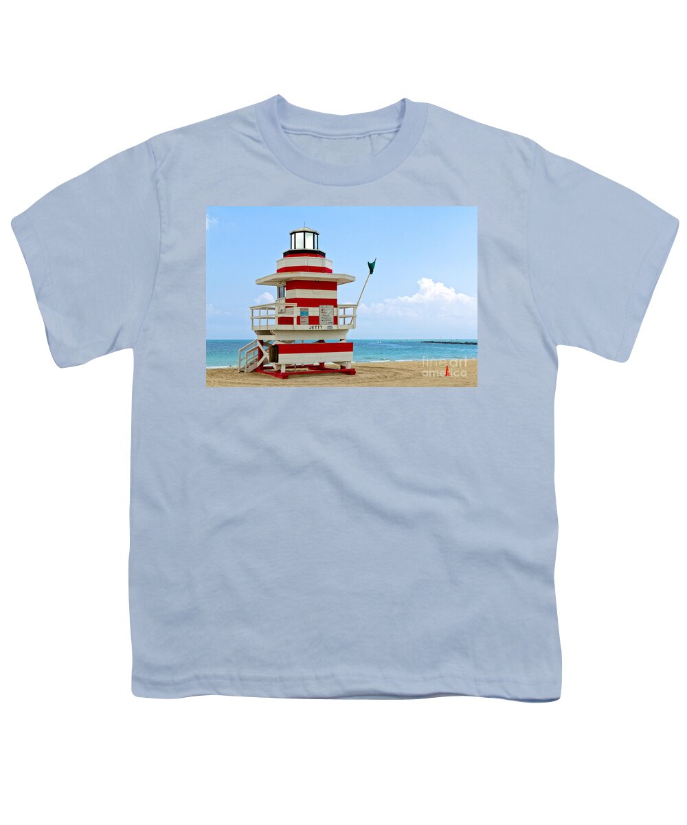 South Youth T-Shirt featuring the photograph Lifeguard station at the beach in South Miami by Les Palenik