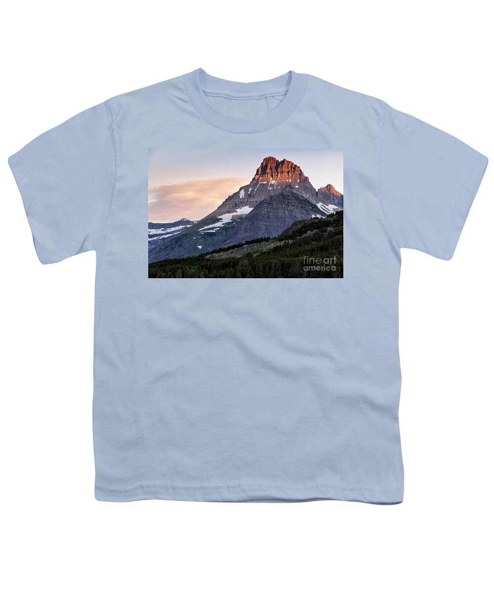 Glacier Youth T-Shirt featuring the photograph Lit Peaks by Timothy Hacker