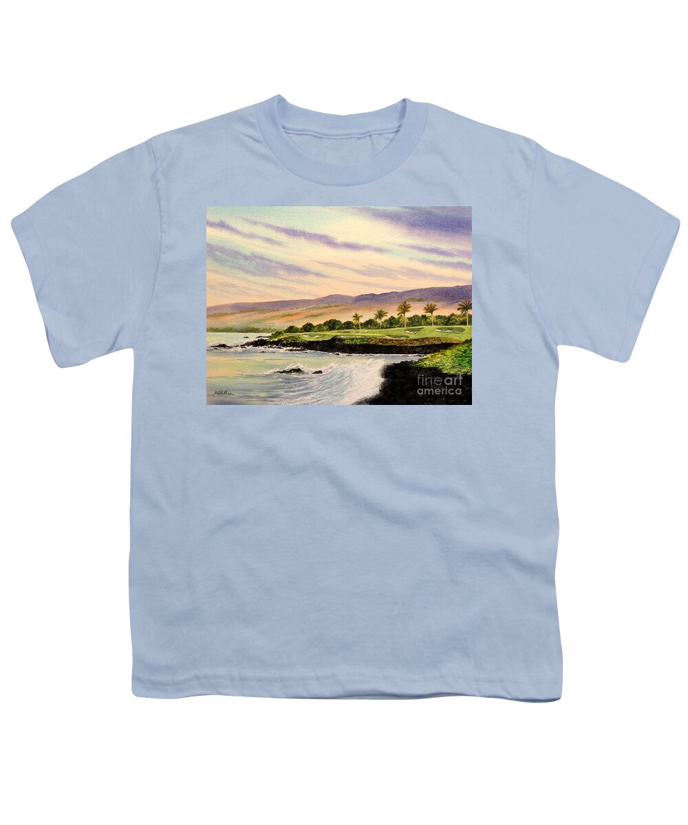 Mauna Kea Golf Course Hawaii Youth T-Shirt featuring the painting Mauna Kea Golf Course Hawaii Hole 3 by Bill Holkham