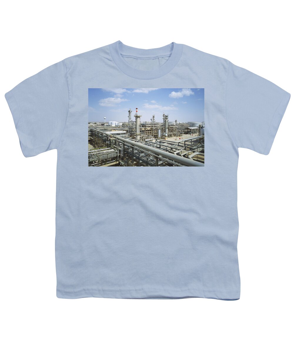 Chimney Youth T-Shirt featuring the photograph Oil Refinery by Ray Ellis