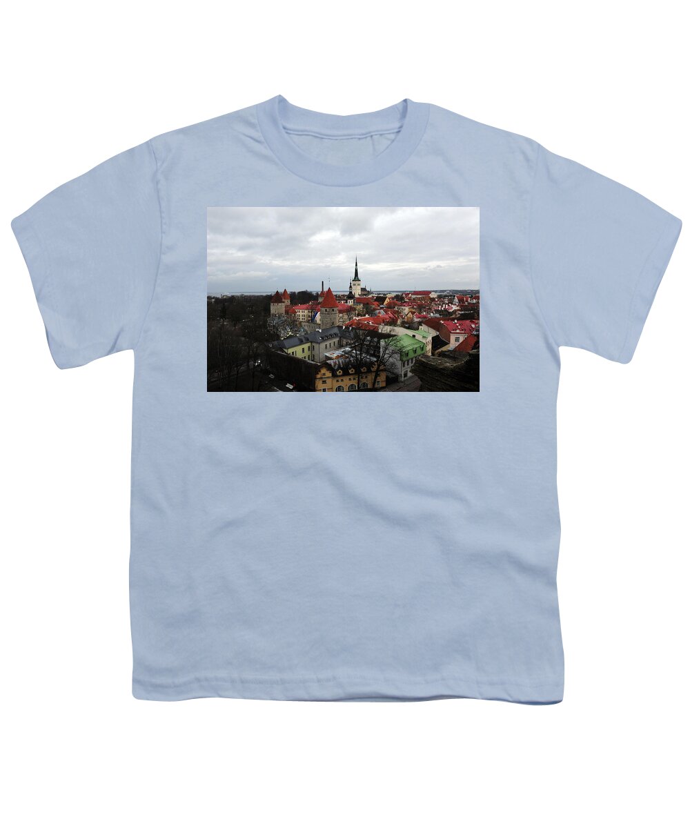 Tallinn Youth T-Shirt featuring the photograph On Top of Tallinn by Randi Grace Nilsberg