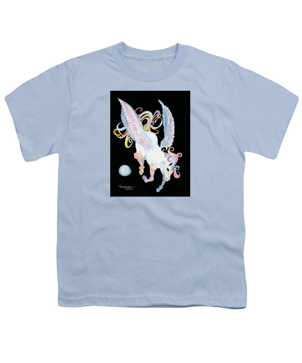 Pegasus Youth T-Shirt featuring the mixed media Pegasus by Shelley Overton