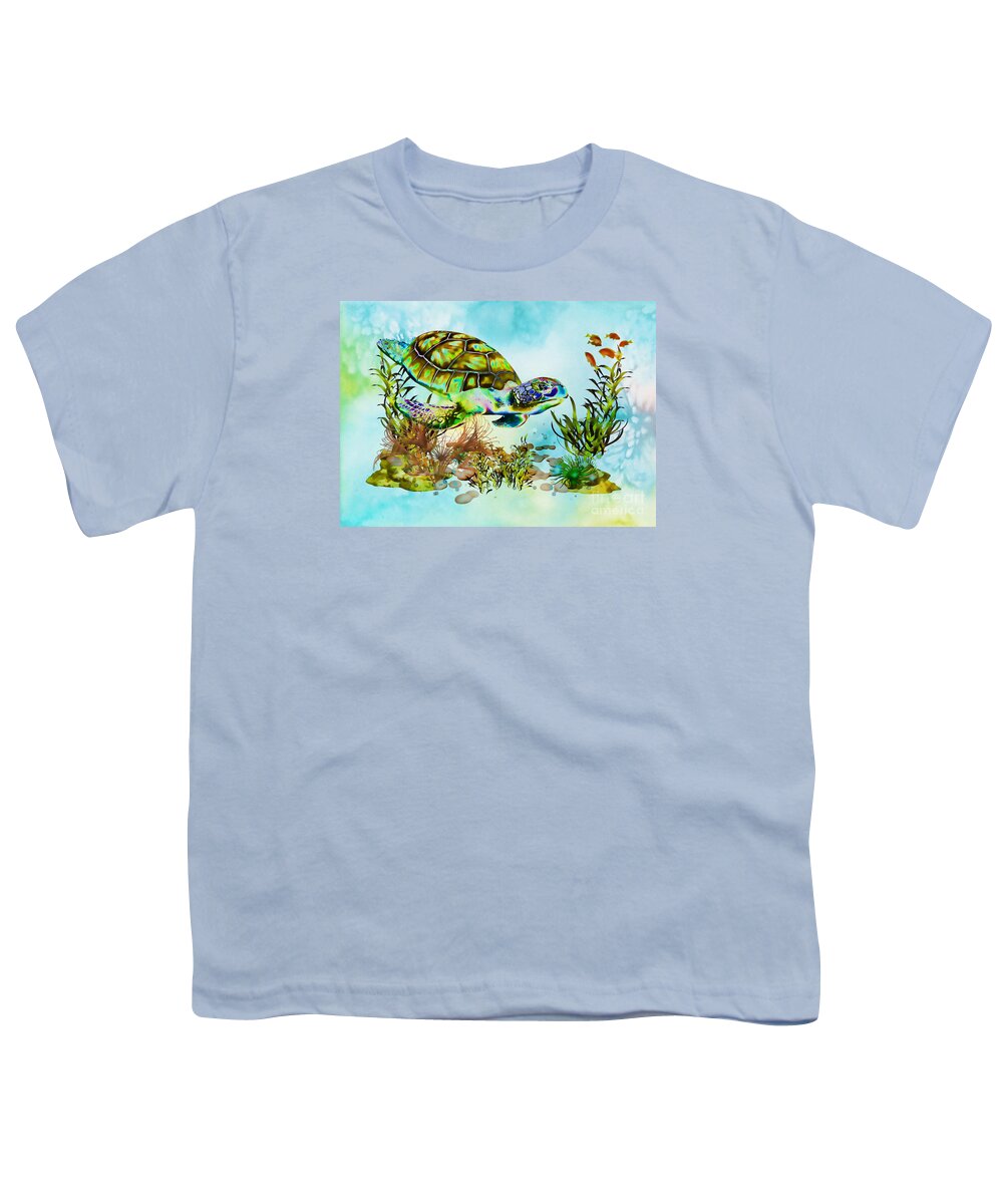 Psychedelic Sea Turtle Youth T-Shirt featuring the mixed media Psychedelic Sea Turtle by Olga Hamilton