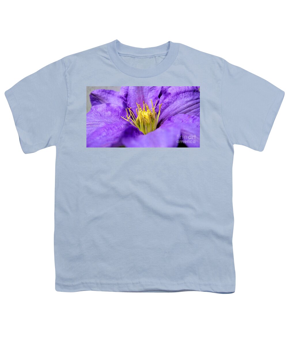 Clematis Youth T-Shirt featuring the photograph Purple Elegance by Judy Palkimas