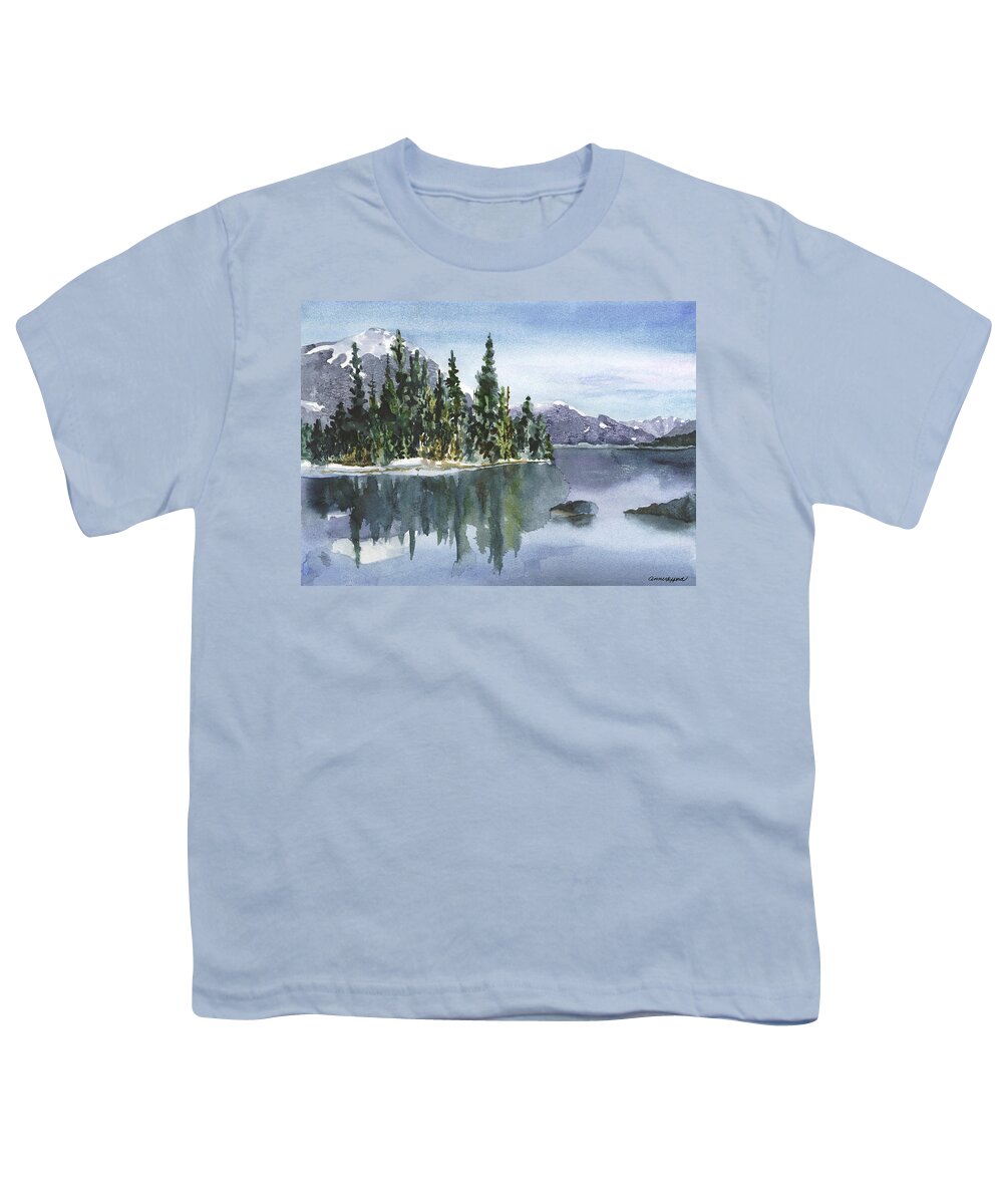 Lake Painting Youth T-Shirt featuring the painting Reflections by Anne Gifford