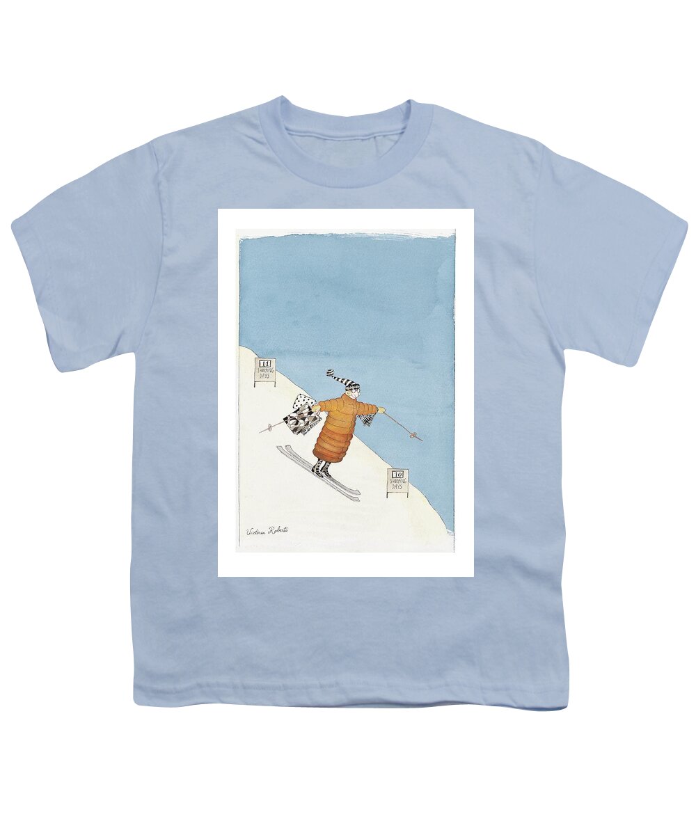 Christmas - Shopping Youth T-Shirt featuring the drawing 'shopping Days' by Victoria Roberts