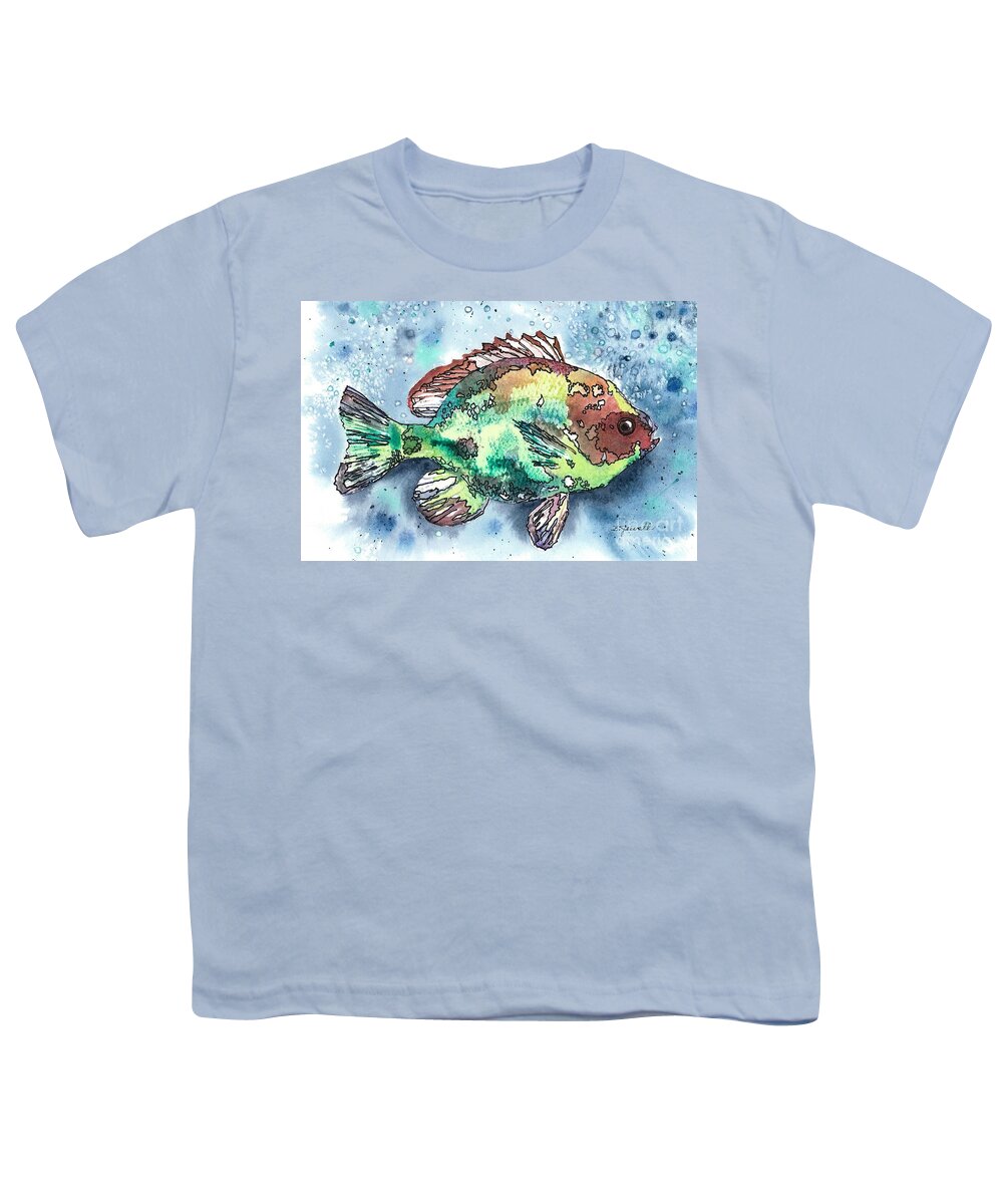 Fish Youth T-Shirt featuring the painting Something's Fishy Two by Barbara Jewell