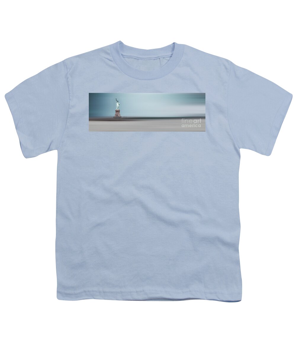 Nyc Youth T-Shirt featuring the photograph Statue of Liberty - blue by Hannes Cmarits
