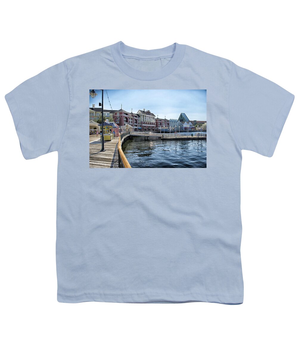 Boardwalk Youth T-Shirt featuring the photograph Strolling On The Boardwalk At Disney World by Thomas Woolworth