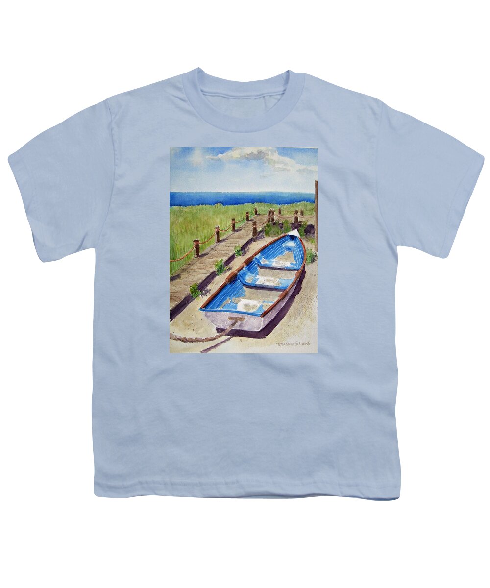 Boat Youth T-Shirt featuring the painting The Sandy Boat by Marlene Schwartz Massey