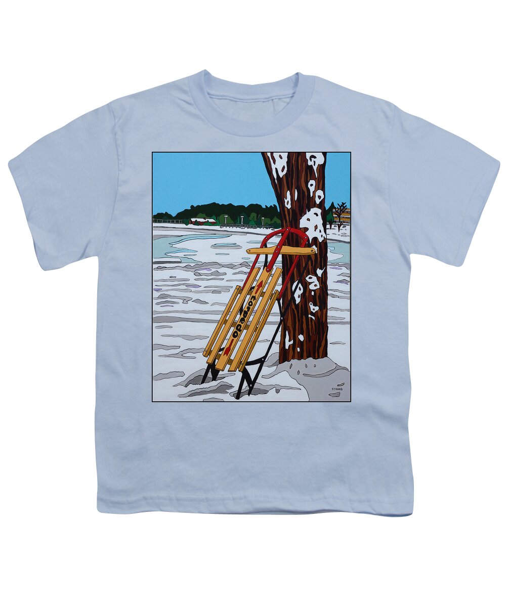 Valley Stream Youth T-Shirt featuring the painting The Sled # 2 by Mike Stanko