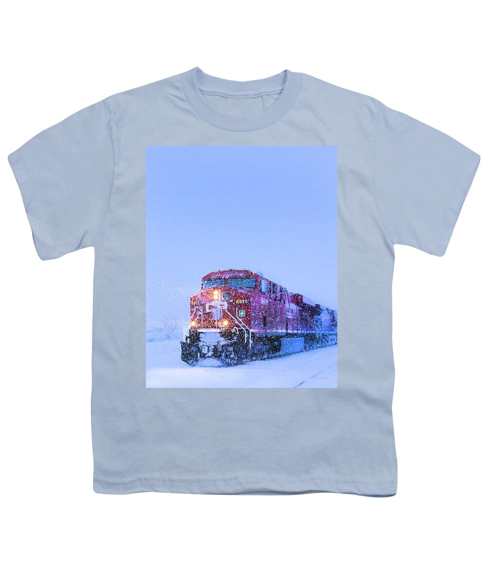 Train Youth T-Shirt featuring the photograph Winter Train 8811 by Theresa Tahara