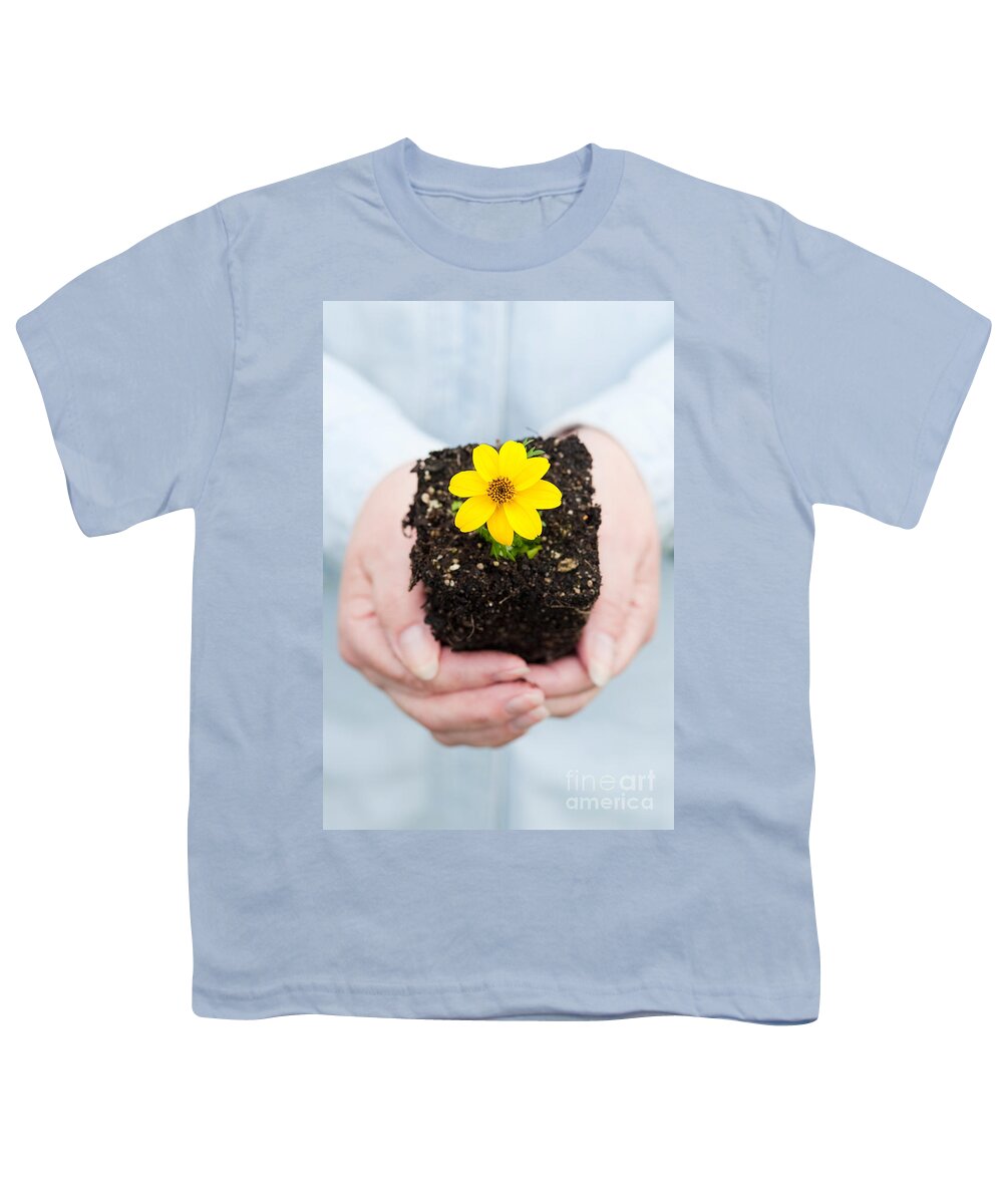 Agriculture Youth T-Shirt featuring the photograph Woman Holding Flower by Jim Corwin