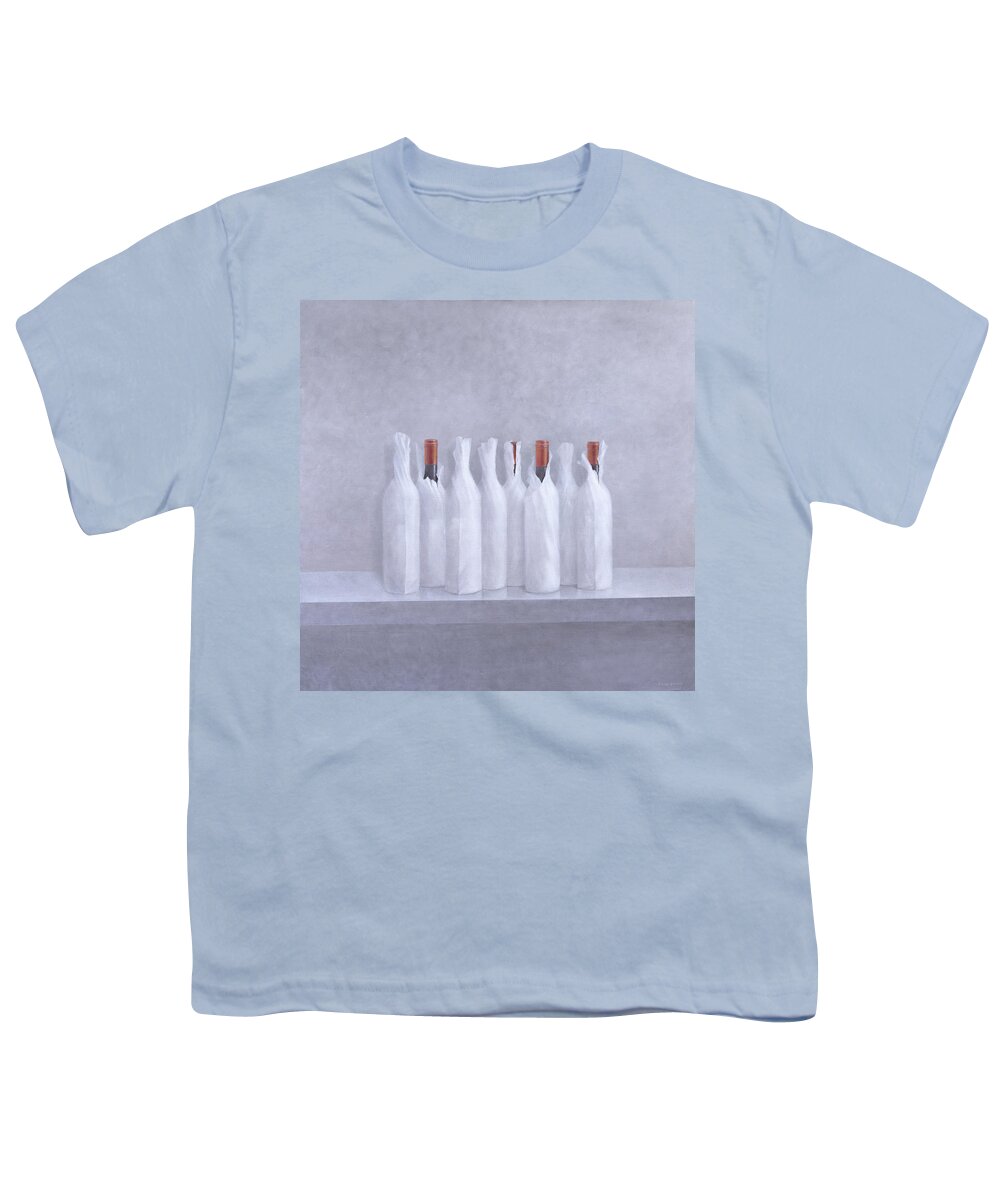 Bottle; Wrapping; Paper; Alcohol; Alcoholic; Beverage; Drink; Wine Youth T-Shirt featuring the painting Wrapped bottles on grey 2005 by Lincoln Seligman