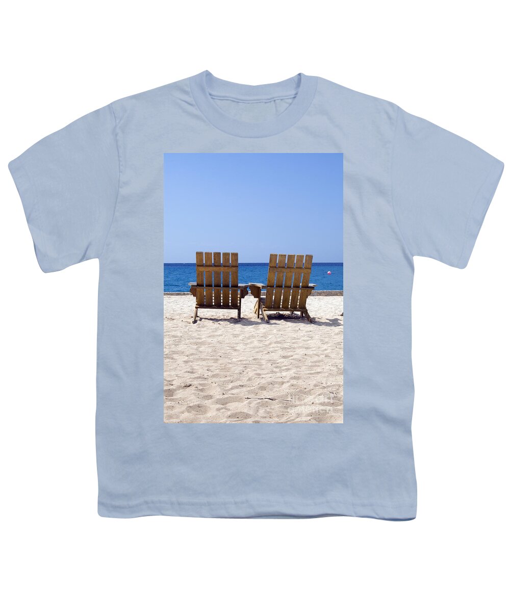 Travelpixpro Cozumel Youth T-Shirt featuring the photograph Cozumel Mexico Beach Chairs and Blue Skies #1 by Shawn O'Brien