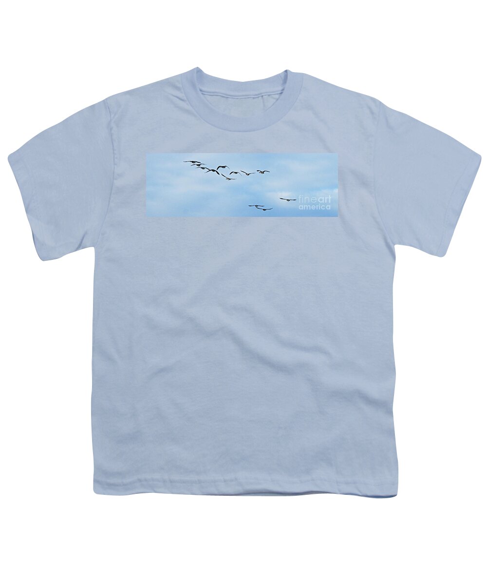 Photography Youth T-Shirt featuring the photograph Flock of Geese in Flight by Larry Ricker