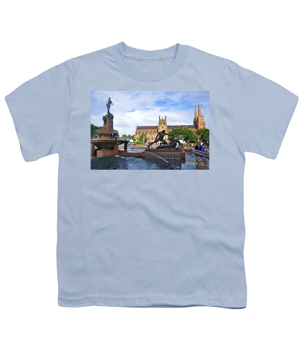Photography Youth T-Shirt featuring the photograph Hyde Park Fountain and St. Mary's Cathedral by Kaye Menner