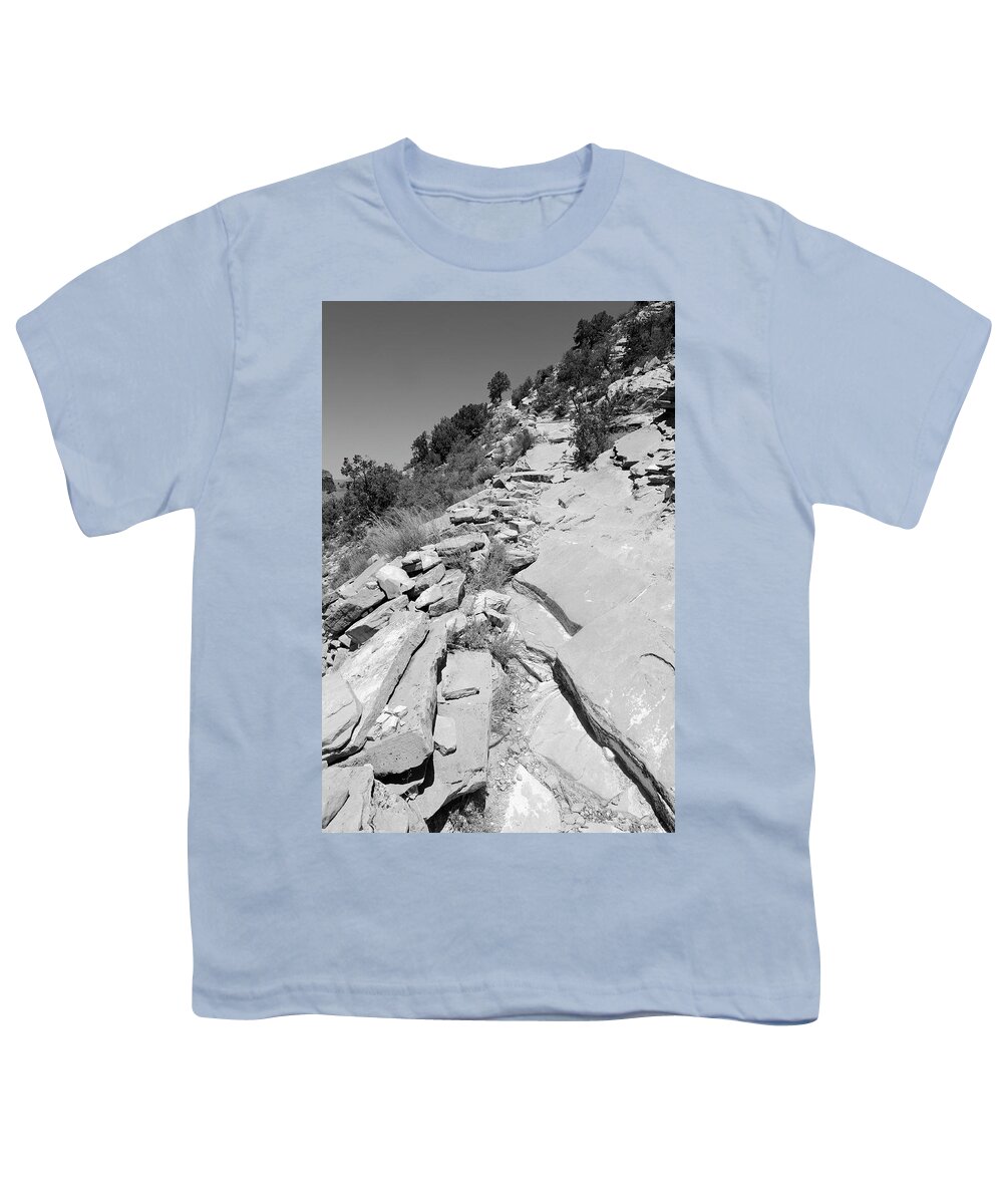 Trail Youth T-Shirt featuring the photograph Looking Up the Hermit's Rest Trail BW by Julie Niemela