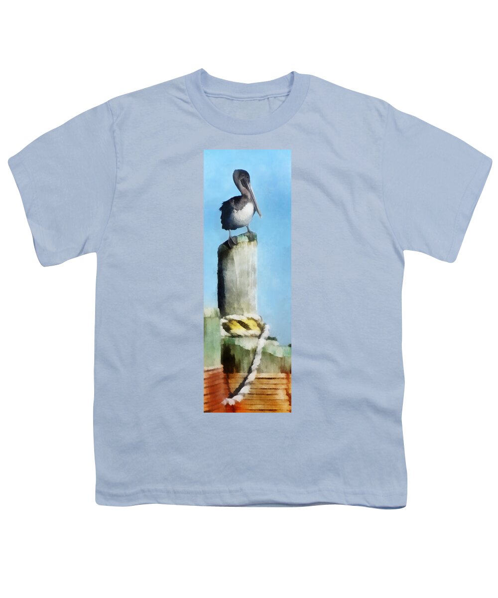 Pelican Youth T-Shirt featuring the digital art Pelican on a Pier by Frances Miller