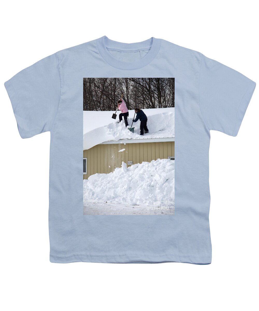 People Youth T-Shirt featuring the photograph Removing Snow From A Building by Ted Kinsman