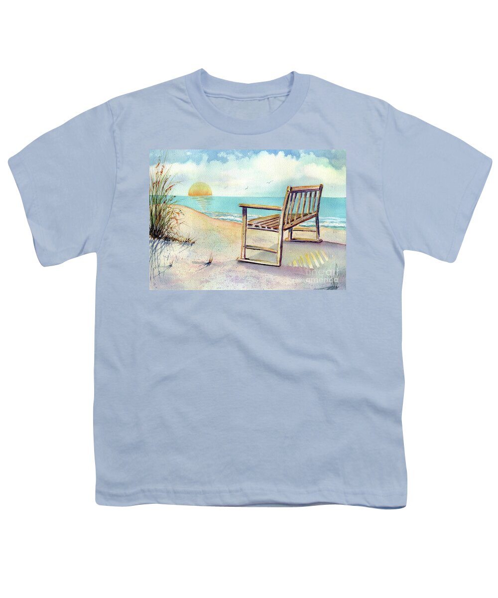 Beach Youth T-Shirt featuring the painting Beach Bench by Midge Pippel