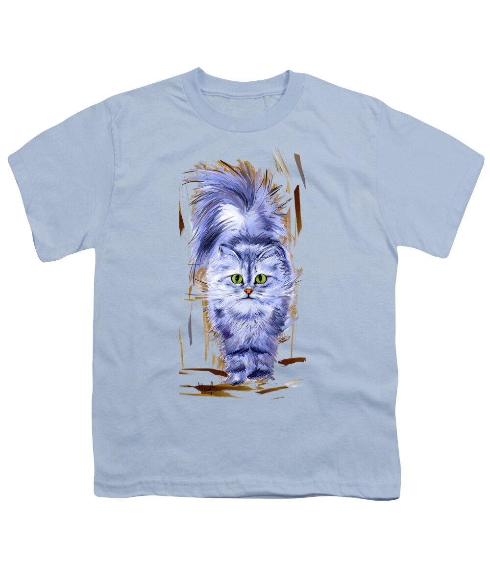 Cat Youth T-Shirt featuring the painting Silver Persian Cat #1 by Melanie D