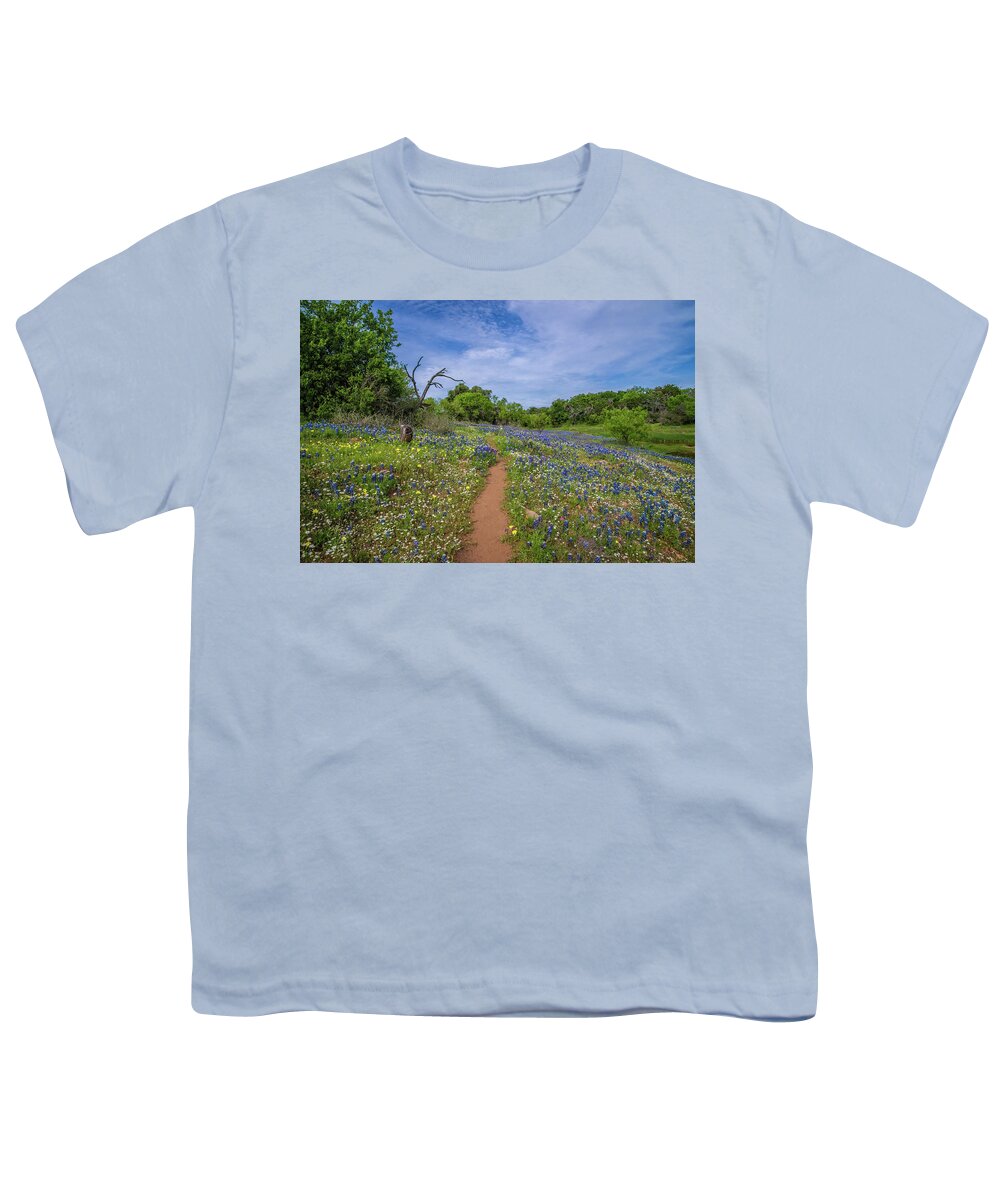 Wildflowers Youth T-Shirt featuring the photograph Wildflower Path on the Willow City Loop #1 by Lynn Bauer