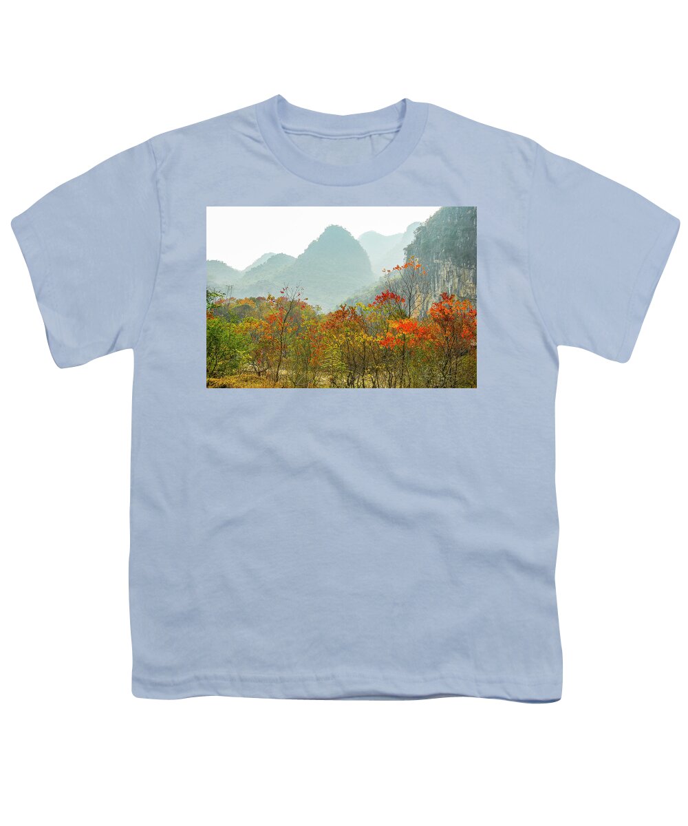 Red Youth T-Shirt featuring the photograph The colorful autumn scenery #10 by Carl Ning