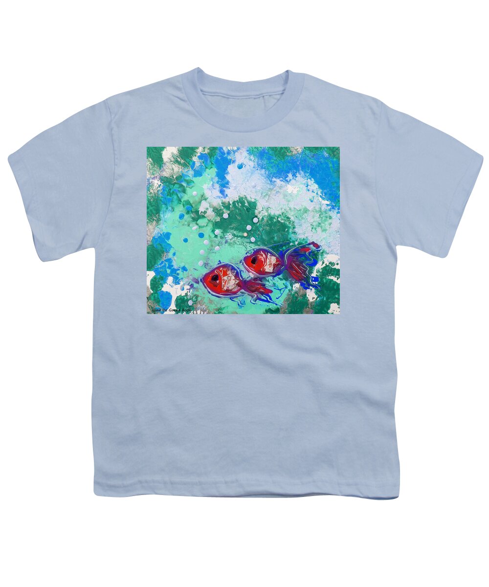 Fish Youth T-Shirt featuring the painting 2 Red Fish by Gina De Gorna