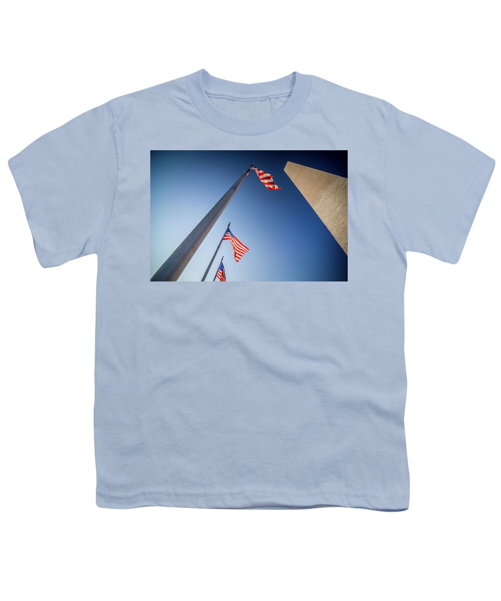 Monument Youth T-Shirt featuring the photograph Washington Dc Memorial Tower Monument At Sunset #5 by Alex Grichenko