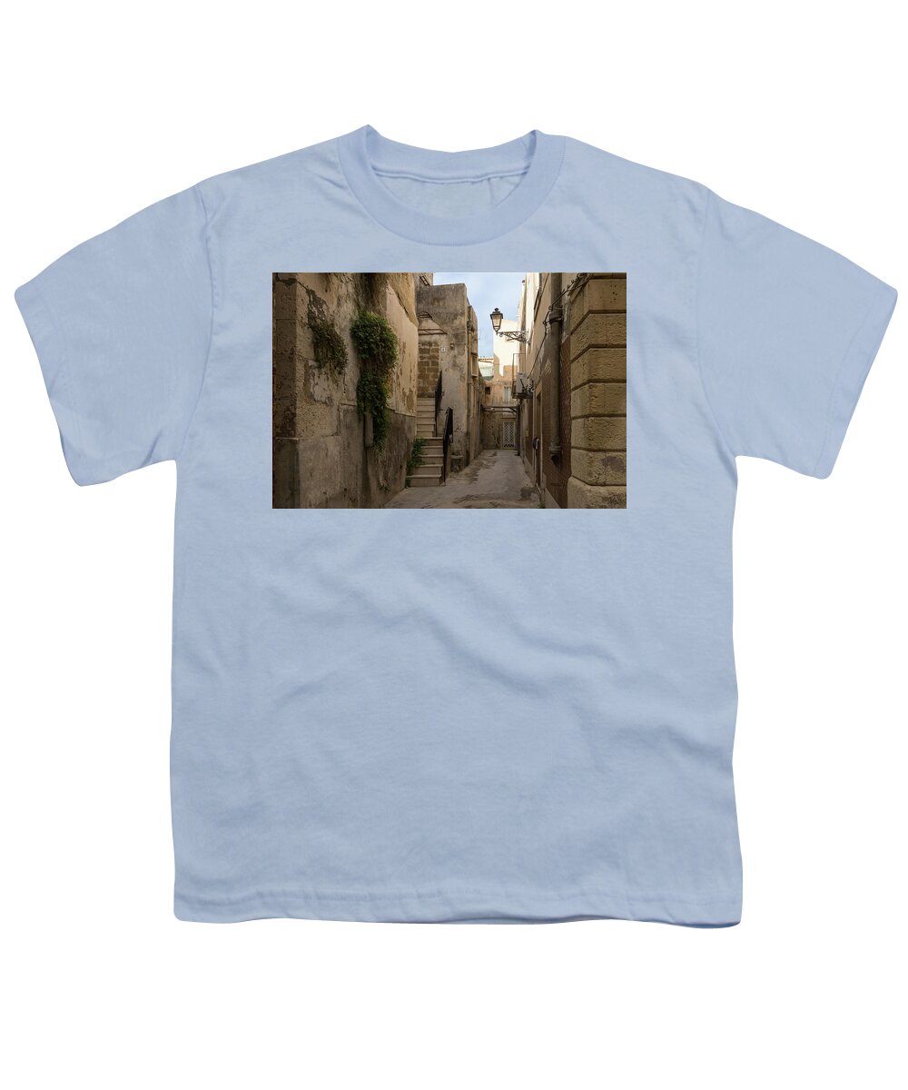 Georgia Mizuleva Youth T-Shirt featuring the photograph A Marble Staircase to Nowhere - Tiny Italian Lane in Syracuse Sicily by Georgia Mizuleva