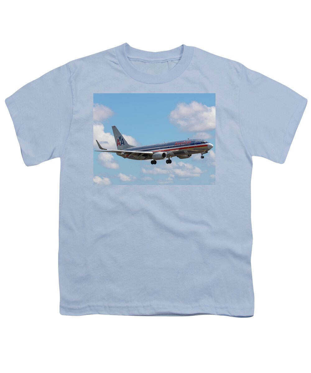 Aa Youth T-Shirt featuring the photograph American Airlines Lands at MIA by Dart Humeston