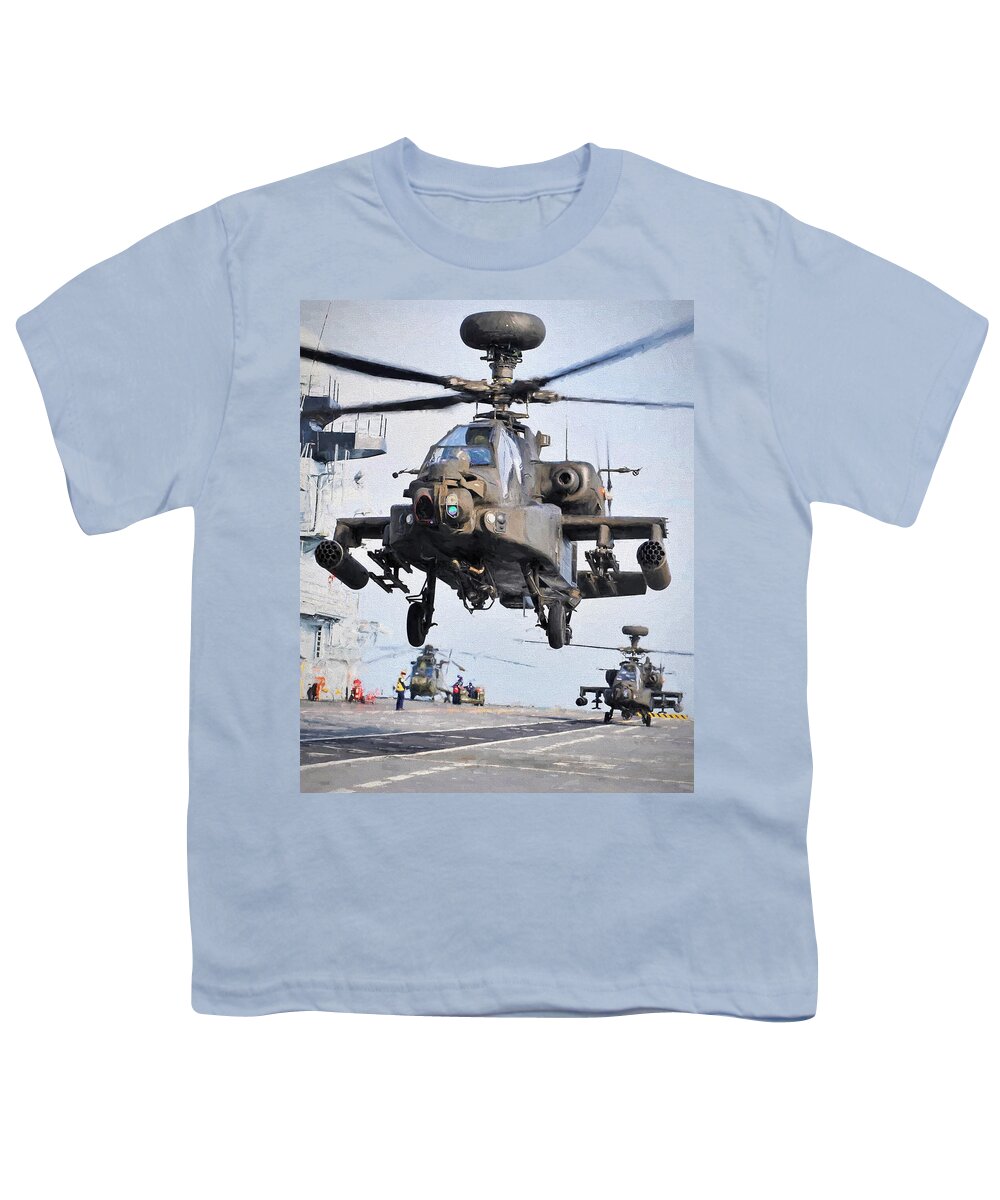 Ah-64 Youth T-Shirt featuring the digital art Apache Landing by Roy Pedersen