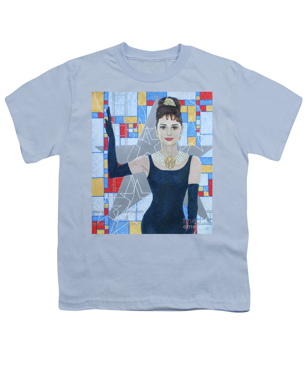 Audrey Hepburn Youth T-Shirt featuring the painting Audrey Hepburn, Old Hollywood, celebrity portrait by Julia Khoroshikh
