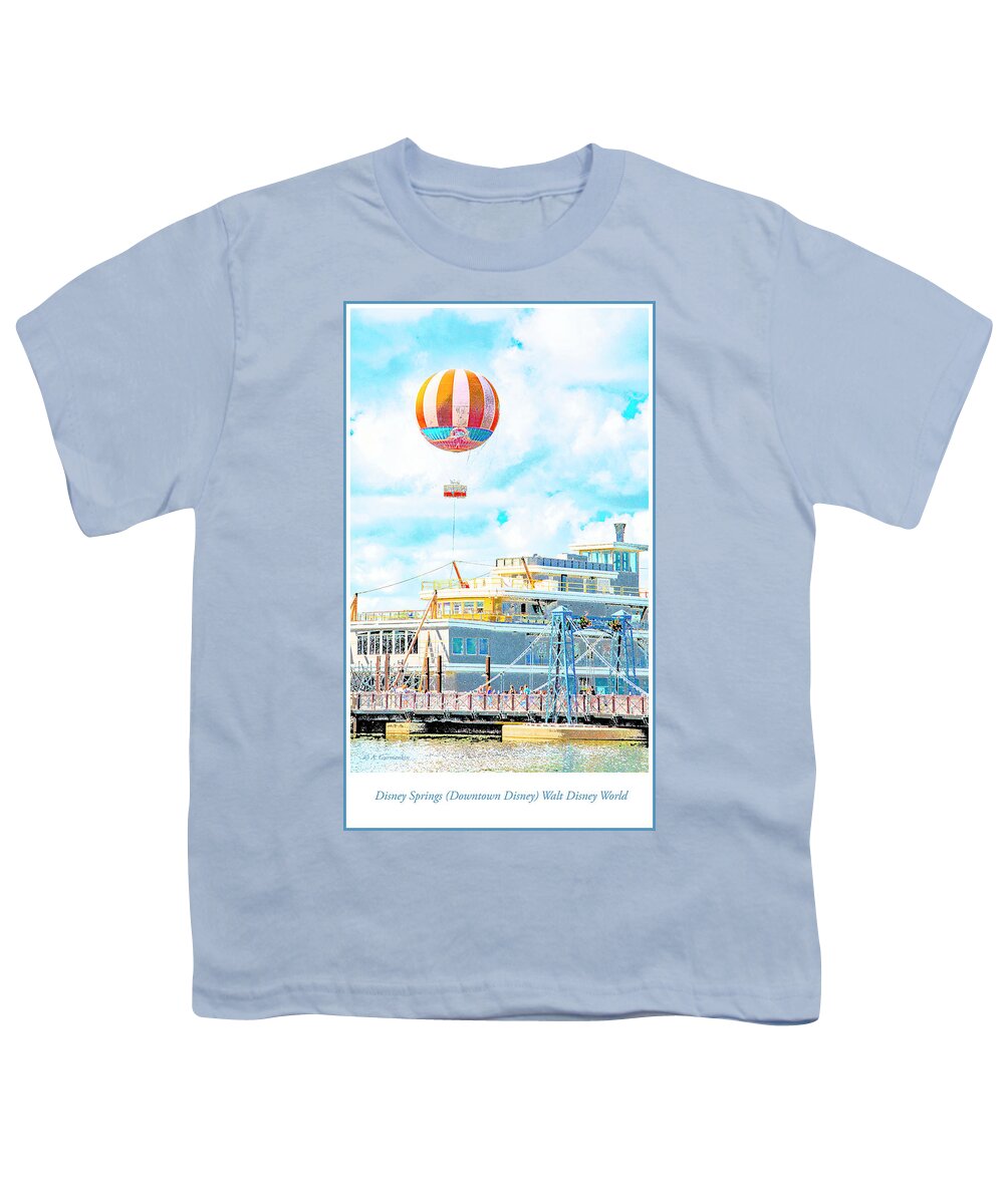 Ballon Ride Youth T-Shirt featuring the digital art Balloon Ride, Disney Springs, Walt Disney World by A Macarthur Gurmankin