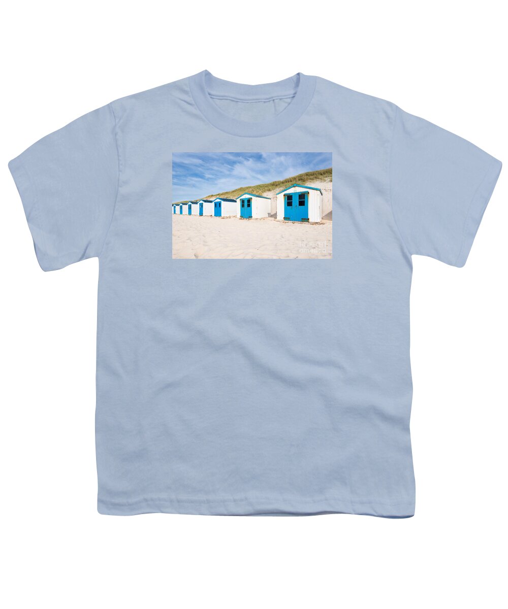 De Koog Youth T-Shirt featuring the photograph Beach Cabin 61,62,63,... by Hannes Cmarits