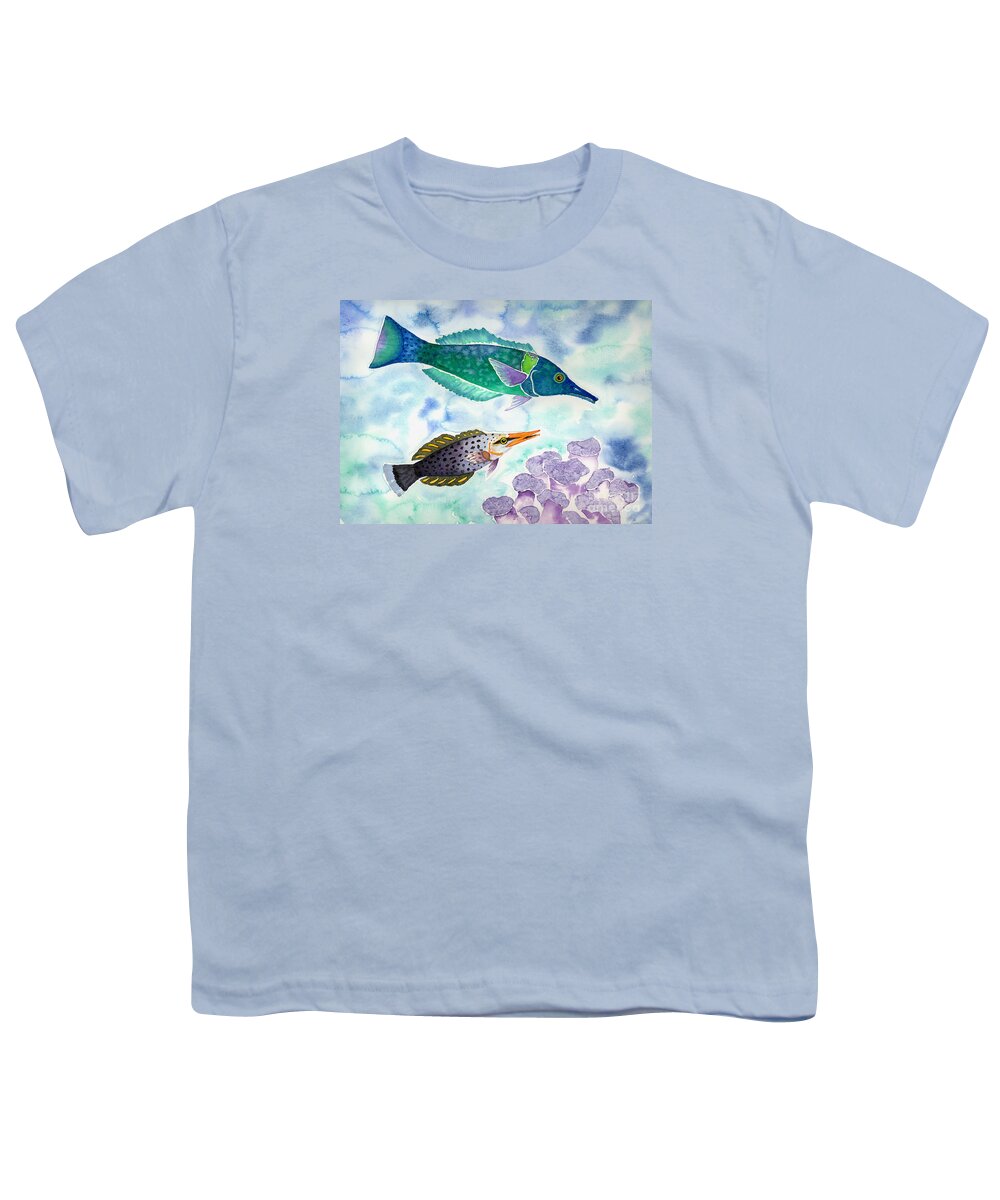Birdwrasse Youth T-Shirt featuring the painting Bird Wrasse by Lucy Arnold