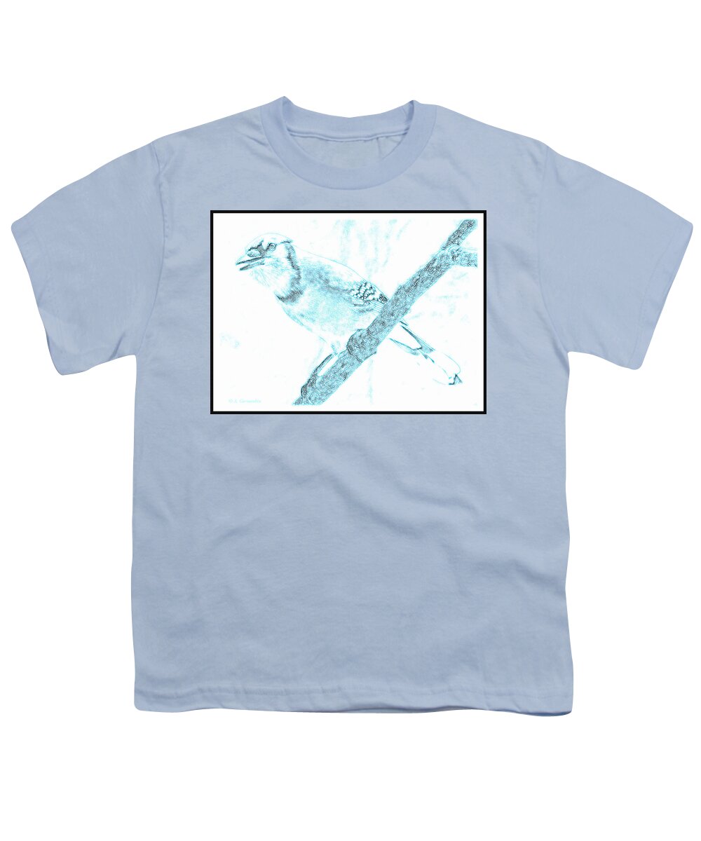 Blue Jay Youth T-Shirt featuring the digital art Blue Jay, Poster Image by A Macarthur Gurmankin