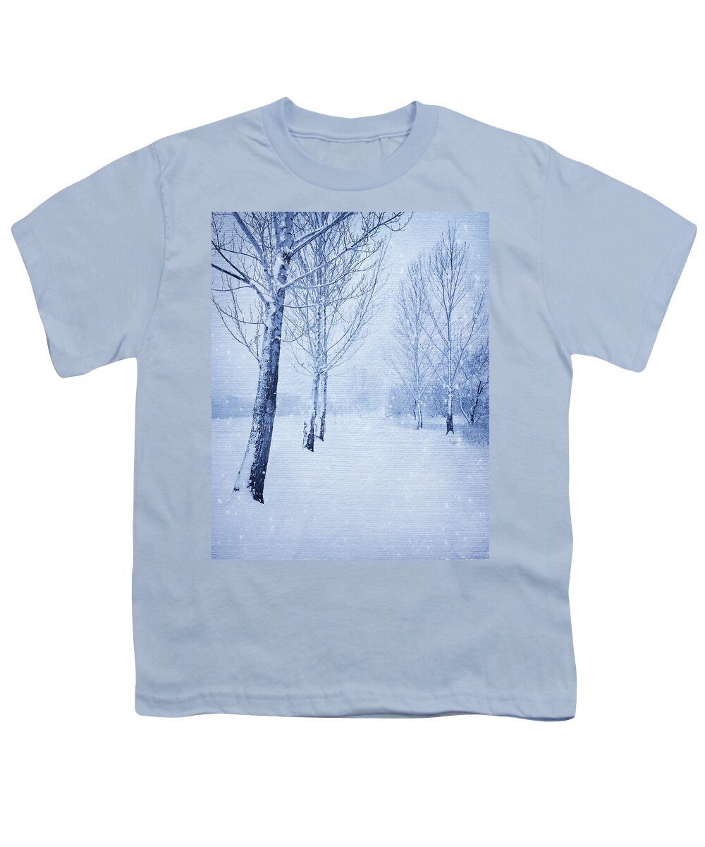 Theresa Tahara Youth T-Shirt featuring the photograph Blue Winter Path by Theresa Tahara