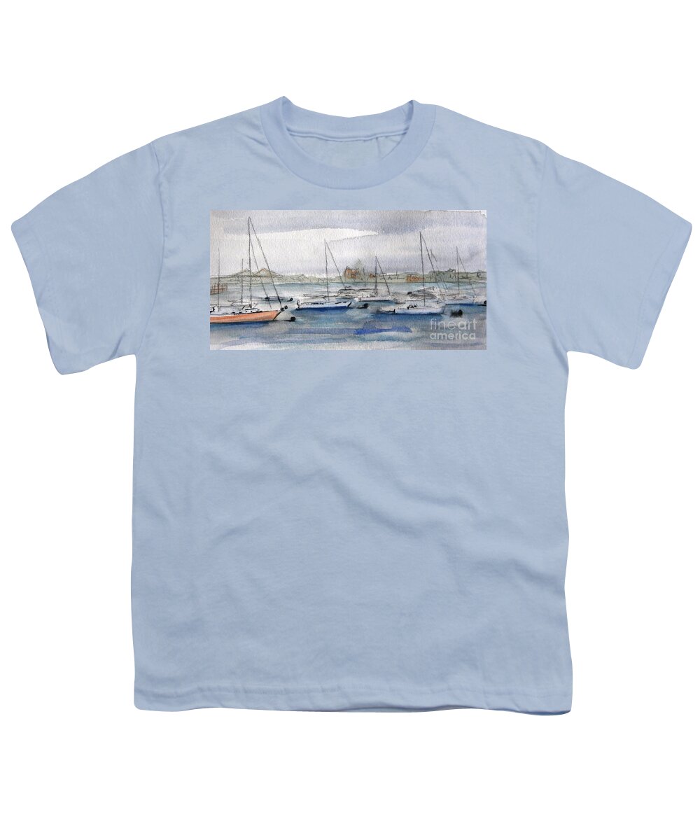 Boats Youth T-Shirt featuring the painting Boston Harbor by Julie Lueders 
