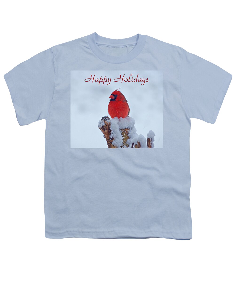 Cardinal Youth T-Shirt featuring the photograph Cardinal Holiday Card by Sandy Keeton