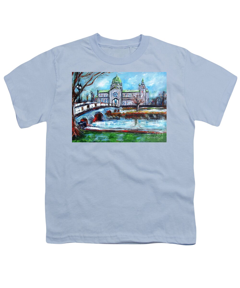 Cathedral Youth T-Shirt featuring the painting Galway cathedral - paint your favorite building by Mary Cahalan Lee - aka PIXI