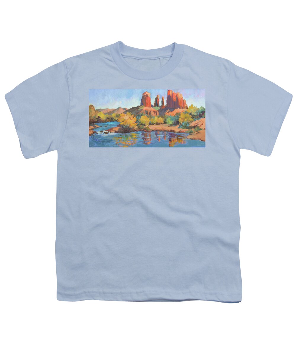 Cathedral Rock Youth T-Shirt featuring the painting Moonrise Cathedral Rock Sedona by Diane McClary