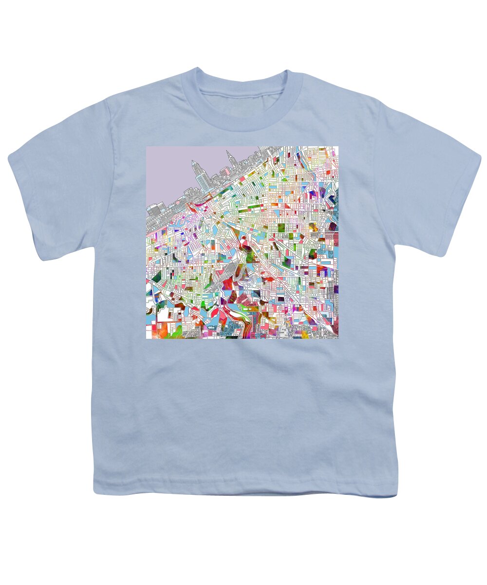 Cleveland Youth T-Shirt featuring the painting Cleveland map 2 by Bekim M