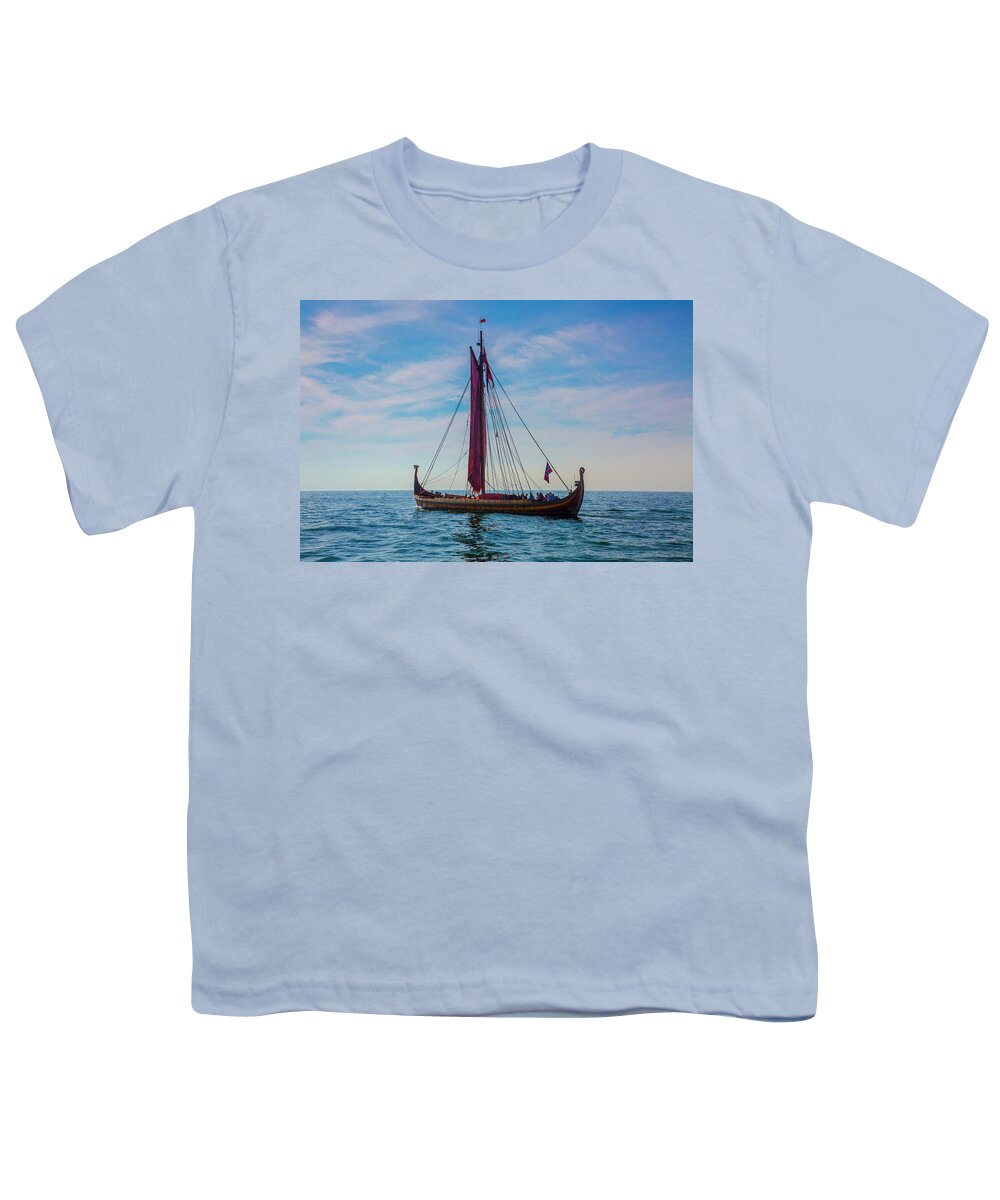 America Youth T-Shirt featuring the photograph Draken Harald Harfagre sailing into the wind by Jack R Perry